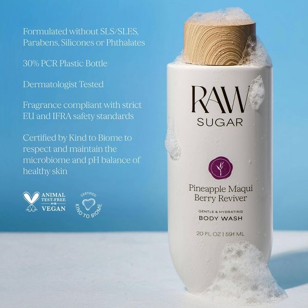 Raw Sugar Gentle and Hydrating Body Wash - Pineapple Maqui Berry Reviver - 20 fl oz