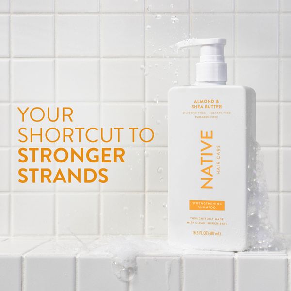 Native Vegan Strengthening Shampoo with Almond & Shea Butter, Clean, Sulfate, Paraben and Silicone Free - 16.5 fl oz