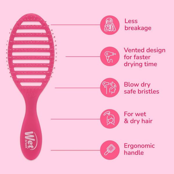 Wet Brush Speed Dry Detangler Hair Brush for Quick Heat Drying Styles - Frost Pink