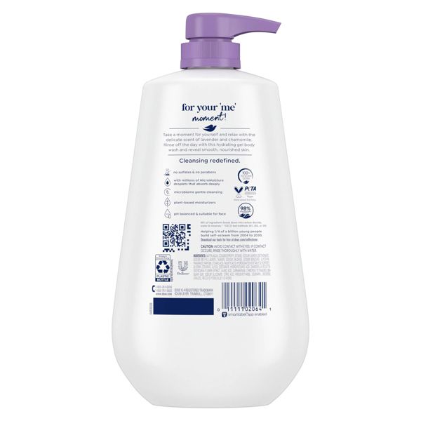 Dove Relax Body Wash Pump - Lavender & Chamomile 24hr Lotion-Soft Skin - 30.6 fl oz