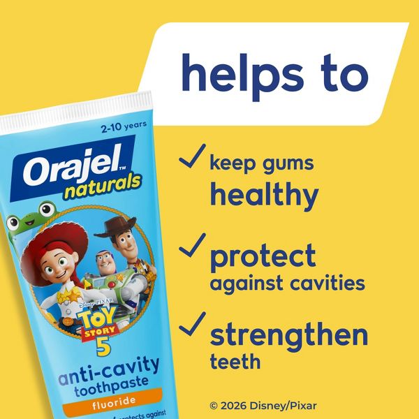 Orajel Naturals Kids Toy Story 5 Anti-Cavity Fluoride Training Gel Toothpaste - Natural Watermelon - 5.8oz