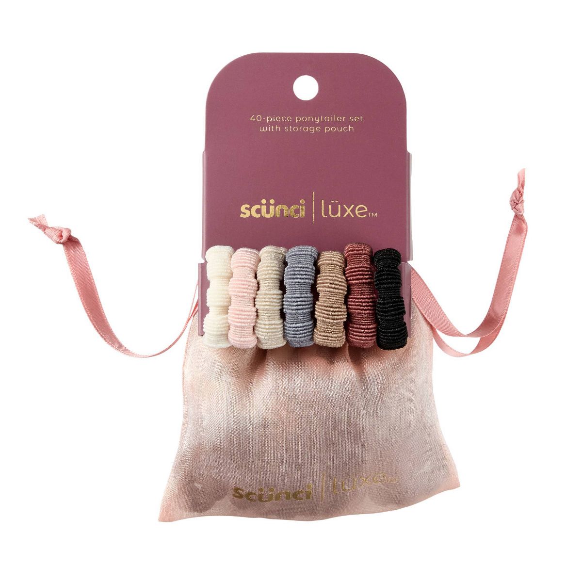 scünci | lüxe Soft Mini Textured Ponytailers with Storage Bag - Fine Hair - 40pcs: Hair Styling, Elastic, All Hair Types