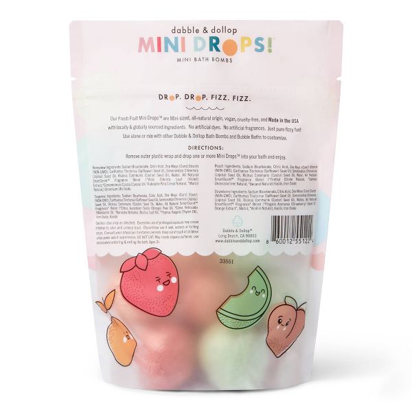 Dabble & Dollop Mini Bath Bombs - Fresh Fruit Variety - 12ct/0.8oz