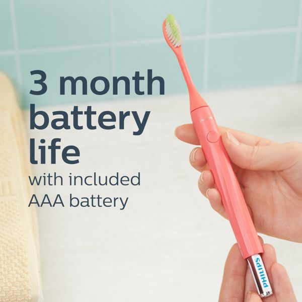 Philips One by Sonicare Battery Electric Toothbrush Model HY1100/01 with Travel Case and Brush Head - Coral