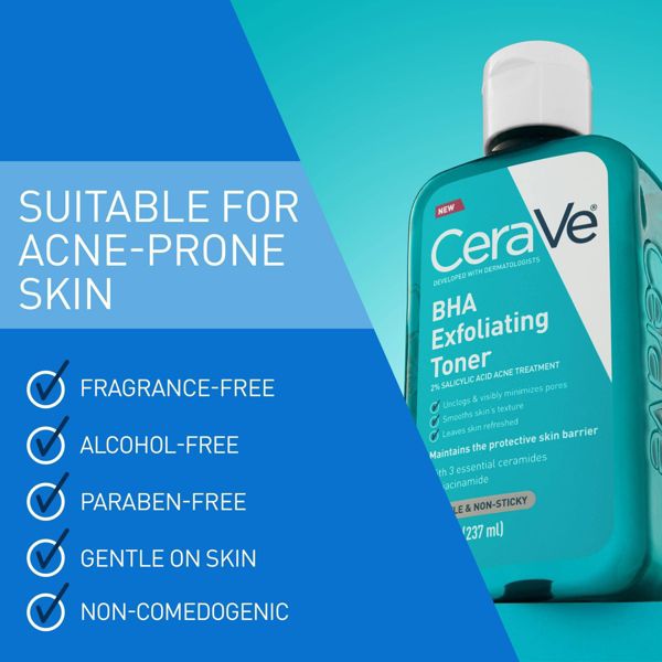 CeraVe BHA Exfoliating Toner with Ceramides, 2% Salicyclic Acid, and Niacinamide, for Oily, Combination, and Acne-Prone Skin - 8 fl oz