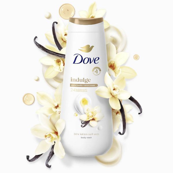 Dove Beauty Indulge 24-Hour Lotion-Soft Skin Body Wash - Warm Vanilla Sweet Cream - 20 fl oz