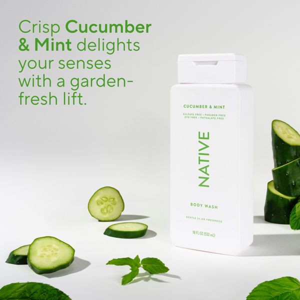 Native Body Wash for Women & Men - Cucumber & Mint - Sulfate Free - 18 fl oz