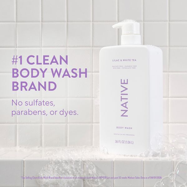 Native Body Wash for Women & Men - Lilac & White Tea - Sulfate Free - 18 fl oz