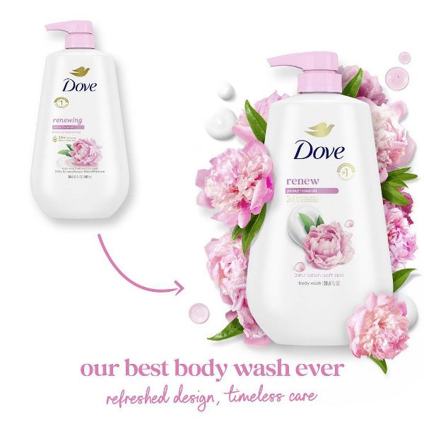 Dove Renew Body Wash Pump Peony & Rose Oil Nourishing 24hr Lotion-Soft Skin - 30.6 fl oz