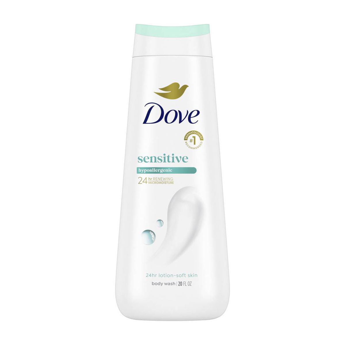 Dove Sensitive Skin Body Wash Gentle Hypoallergenic Formula 24hr Lotion-Soft Skin - 20 fl oz
