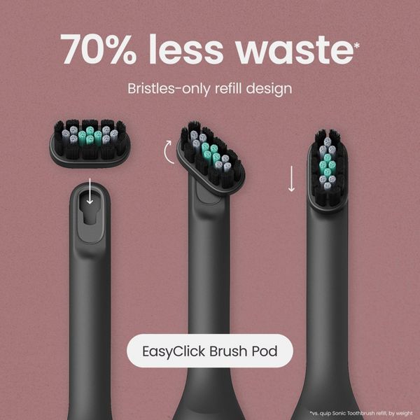 quip EasyClick Replacement Brush Pod Heads for quip Ultra and Ultra Lite Sonic Electric Toothbrushes - Black - 2pk
