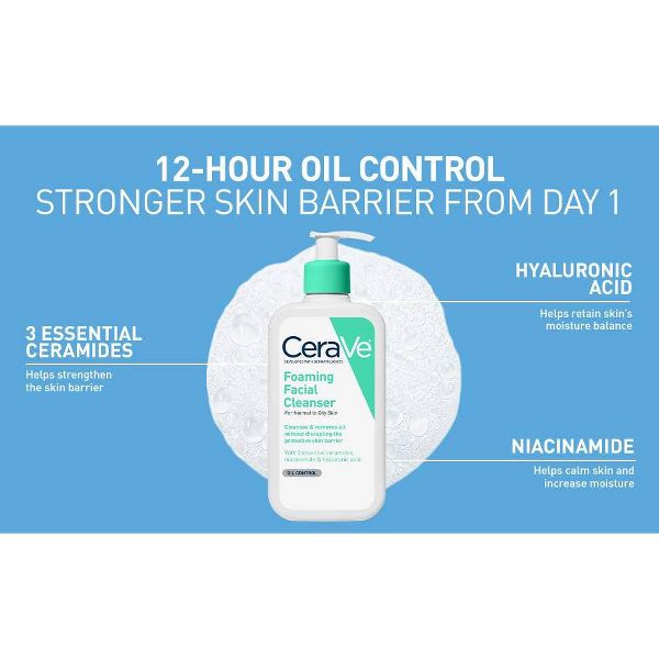CeraVe 8 fl oz Foaming Face Wash with Hyaluronic Acid and Niacinamide for Oily Skin + 3 fl oz Facial Moisturizing Lotion AM SPF50