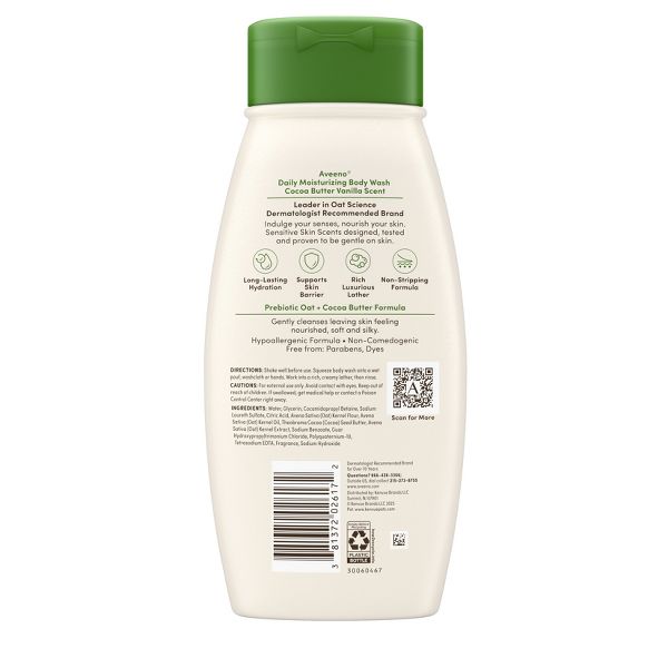 Aveeno Daily Moisturizing Hypoallergenic Body Wash - Cocoa Butter Vanilla - 18 fl oz