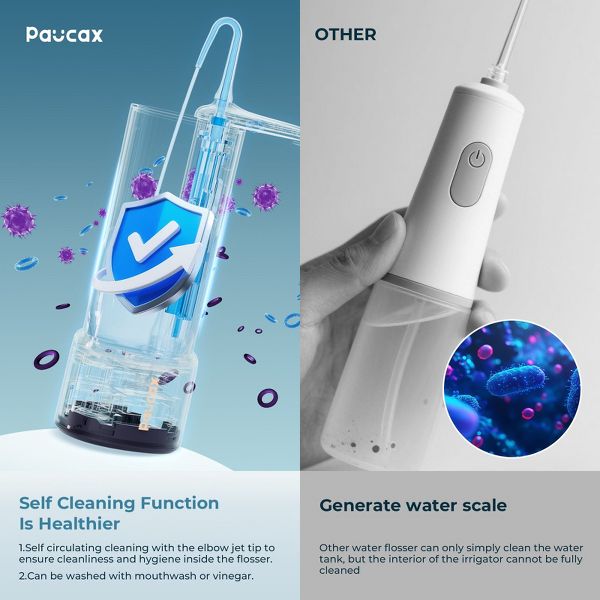 Paucax Dental Water Flosser Cordless for Teeth, 4 Modes Water Pick Flosser IPX7 Waterproof Portable Oral Irrigator with 5 Jet Tips for Adults