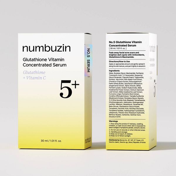 numbuzin No.5+ Glutathione Vitamin Concentrated Face Serum - Travel Size - 1.01 fl oz