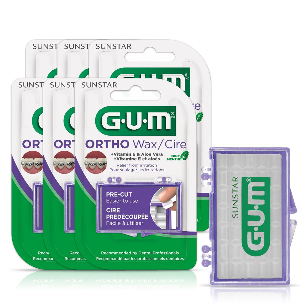 GUM Orthodontic Wax for Braces and Dental Devices with Vitamin E & Aloe Vera - Mint - 6pk