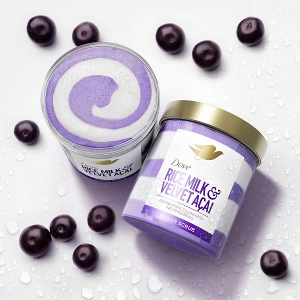 Dove Beauty Body Sugar Scrub - Rice Milk & Velvet Acai - 15oz