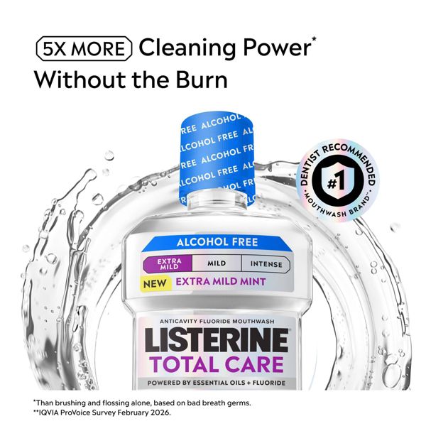 Listerine Total Care Alcohol-Free Anticavity Fluoride Extra Mild Mouthwash - Mint - 1L
