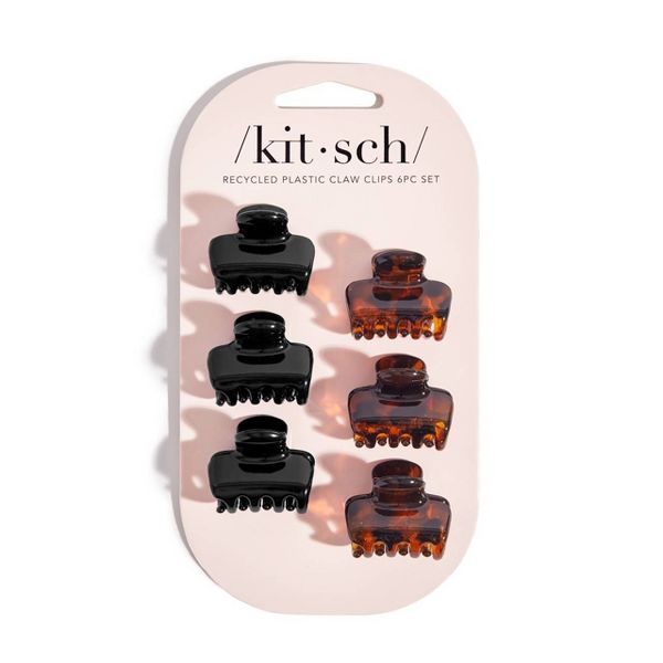 Kitsch Recycled Plastic Mini Puffy Claw Clips - 6pc - Black & Tortoise