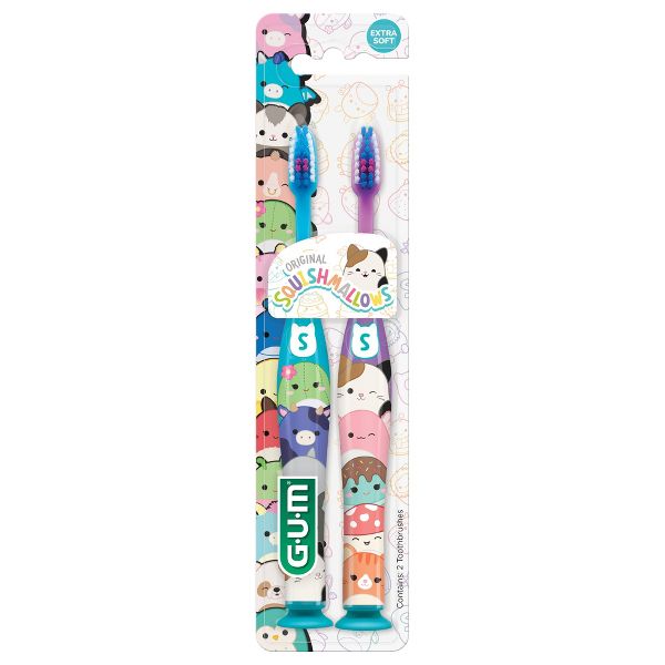GUM Squishmallows Kids Toothbrush with Suction Cup Base and Compact Head - Soft - 2ct