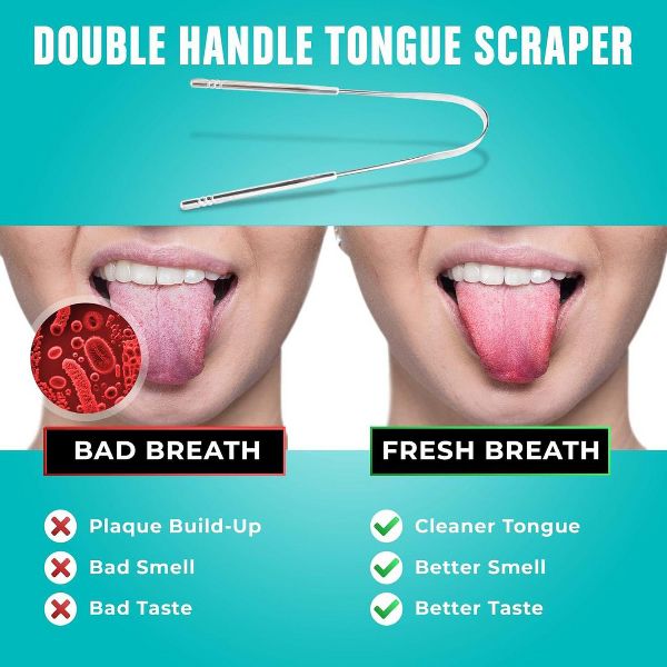 Maison Products: Tongue Scraper for Adults (2 Pack) with Travel Cases, Stainless Steel, Reduce Bad Breath, Easy to Use, Oral Care