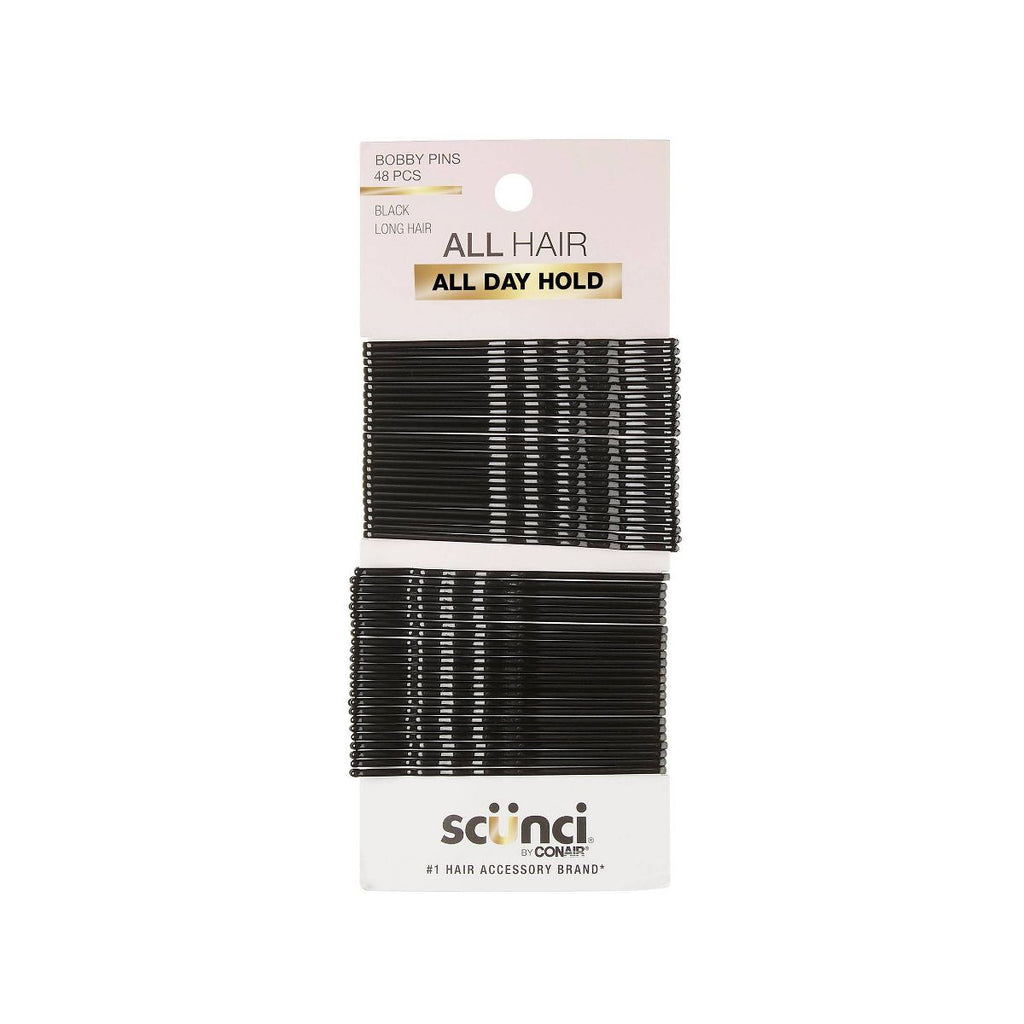 scünci Extra Long Metal Bobby Pins - Black - Long Hair - 48pcs