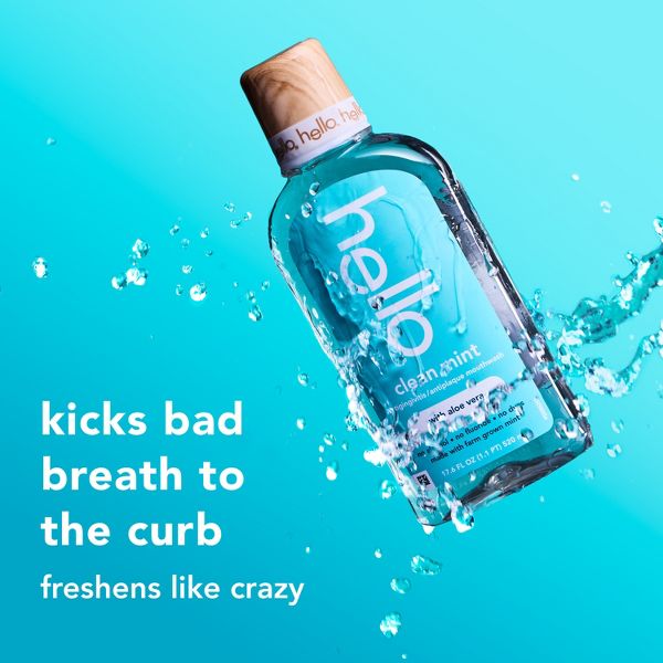 hello Alcohol Free Mouthwash with Aloe Vera - Flouride Free Mouthwash - Clean Mint - 17.6 floz