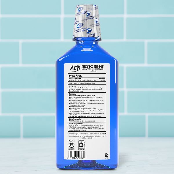 ACT Cool Mint Restoring Fluoride Rinse Mouthwash - 33.8 fl oz