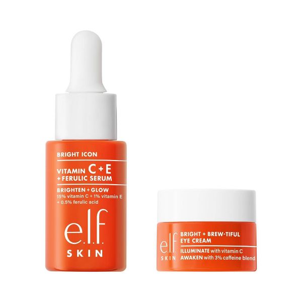 e.l.f. SKIN Brightest Besties Duo - Vitamin C + E + Ferulic Serum & Bright + Brew-tiful Eye Cream Mini Set - 2pc