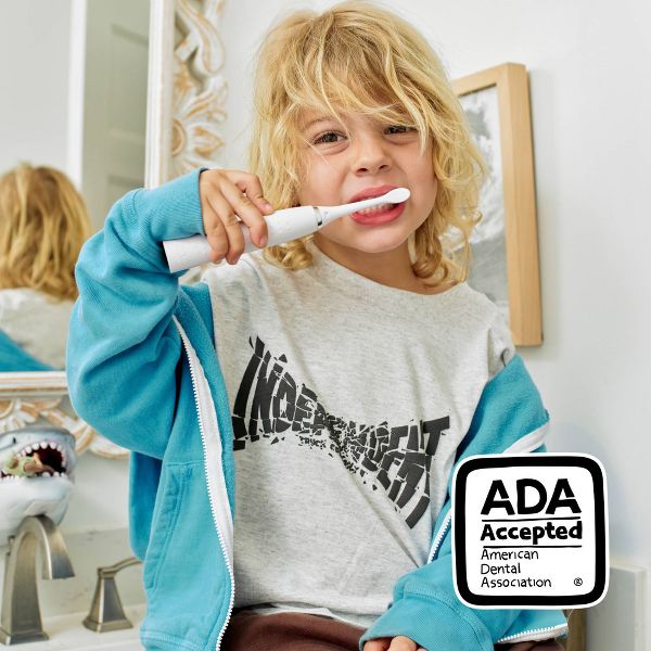 Made by Dentists Kids' Shark Rechargeable Electric Toothbrush with Timer and 3 Brush Heads - White