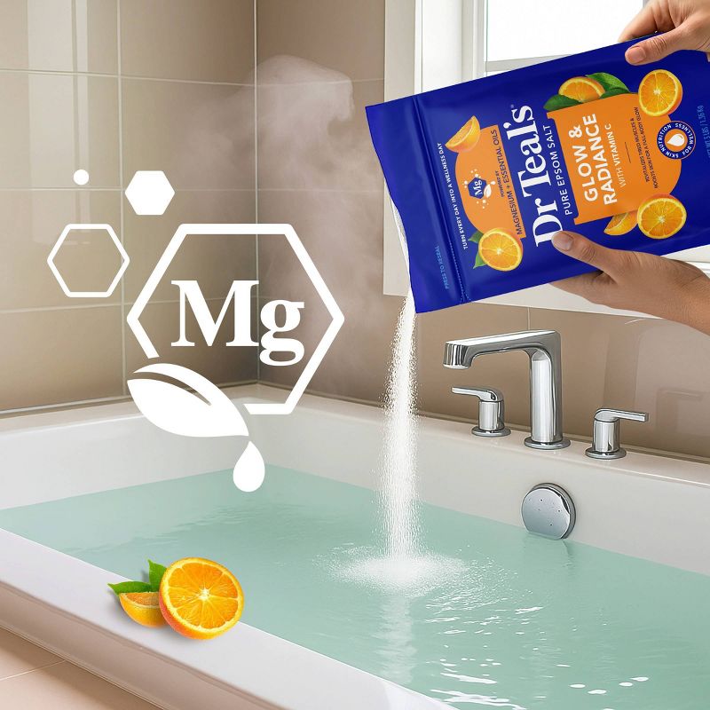 Dr Teal's Epsom Salt Magnesium Soak - Glow & Radiance with Vitamin C & Citrus Essential Oils - 3 lbs