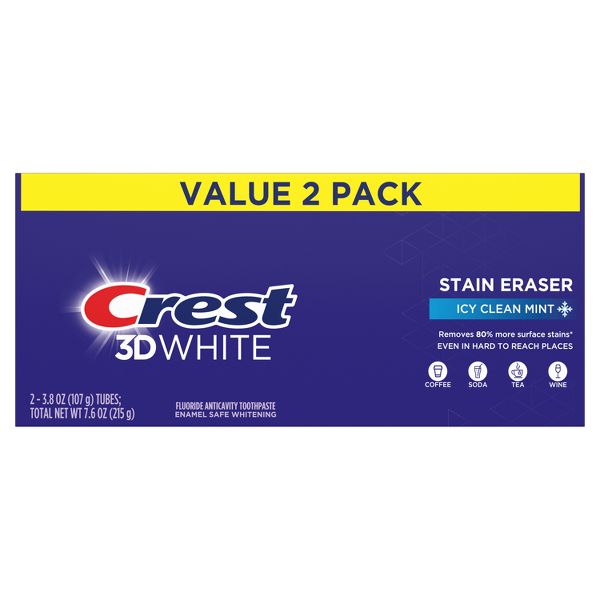 Crest 3D White Stain Eraser Fluoride Toothpaste - Icy Clean Mint - 3.8oz/2pk