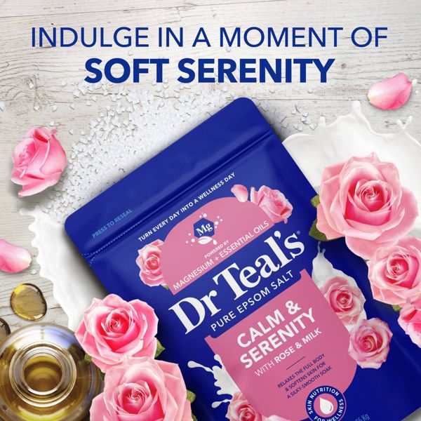 Dr Teal's Epsom Salt Magnesium Soak - Calm & Serenity with Rose Essential Oil & Milk Protein - 3 lbs