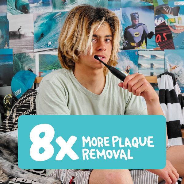 Made by Dentists Sonic Good Vibes Only Tween Rechargeable Electric Toothbrush with Timer Multiple Brush Modes and 3 Brush Heads - Black