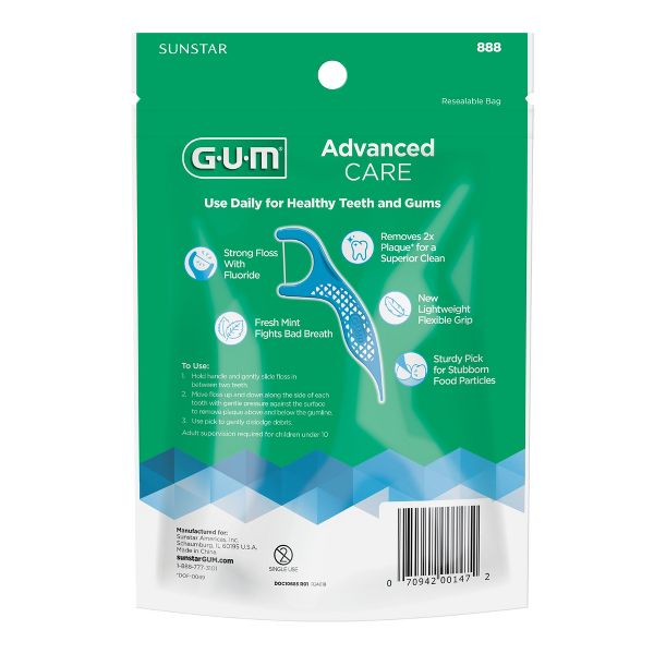 GUM Advanced Care Floss Picks, Dental Flossers with Vitamin E and Fluoride - 150ct