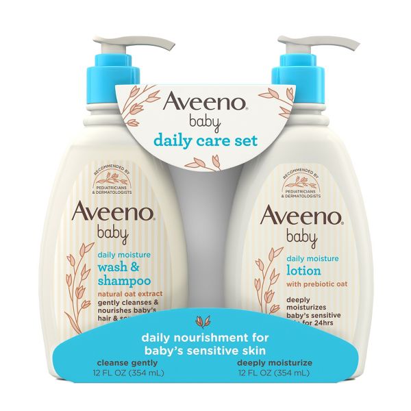Aveeno Baby Daily Care Gift Set Includes Daily Moisturizing Body Lotion & 2-in-1 Baby Bath Wash & Shampoo - 2 ct