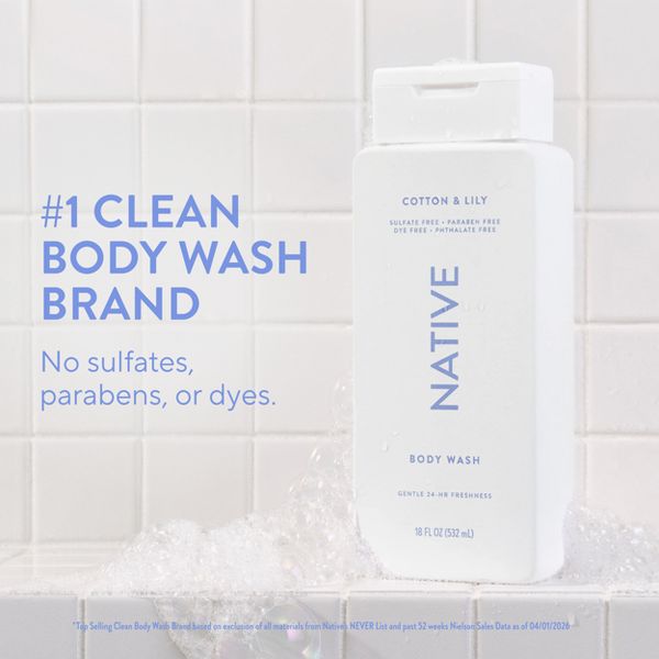 Native Body Wash for Women & Men - Cotton & Lily - Sulfate Free - 18 fl oz