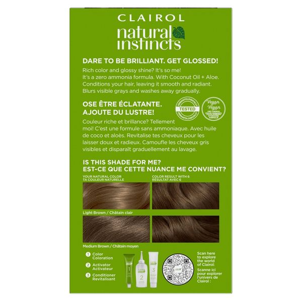 Instincts Clairol Demi Permanent Hair Color Dye Kit Brass Free - 5C Medium Brown, Peppercorn: Ammonia-Free, Contains Vitamin E, Vegan