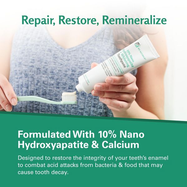 Nano Hydroxyapatite Flouride-Free Whitening Toothpaste + Calcium, Non-GMO, Vegan, Paraben Free, Mint Toothpaste, M3, 4.23 oz