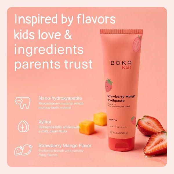 Boka Kids' Fluoride-Free Nano Hydroxyapatite Toothpaste - Strawberry Mango - 3.4oz