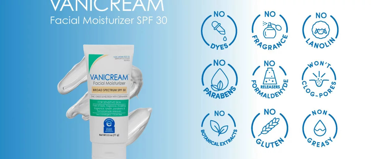 Vanicream Facial Moisturizer SPF 30 Zinc Oxide Mineral Sunscreen for Sensitive Skin - Unscented - 2.5oz