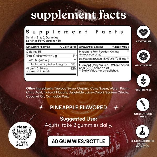 Lemme Purr Vaginal Probiotic Gummies - pH & Odor Support - Pineapple & Vitamin C - Pineapple Flavored - 14ct