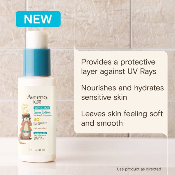 Aveeno Kids' Daily Moisture Face Lotion and Mineral Sunscreen with SPF 30 for Sensitive Skin - Hypoallergenic - 1.5 fl oz
