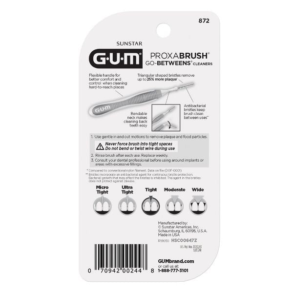 GUM Proxabrush Go-Betweens Tight Interdental Brushes, Soft Bristled Dental Picks - 10ct