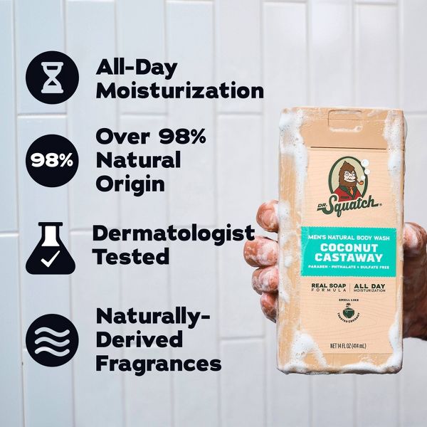 DR. SQUATCH Men's Natural Non-Exfoliating Body Wash - Coconut Castaway - 14 fl oz