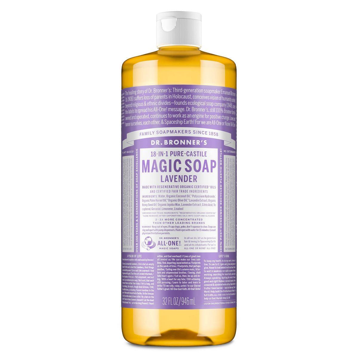 Dr. Bronner's Magic Pure Castile Liquid Soap Bodywash - Lavender - 32 fl oz