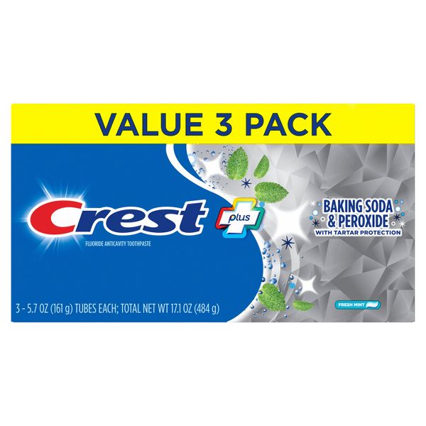 Crest Plus Baking Soda & Peroxide Whitening Tarter Control Fluoride Toothpaste - Fresh Mint - 5.7oz/3ct
