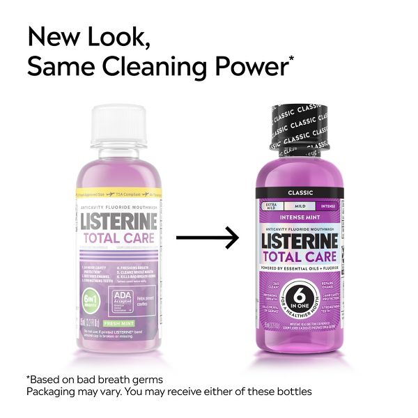 Listerine Total Care Anticavity Fluoride Intense Mouthwash - Mint - Travel Size - 3.2oz