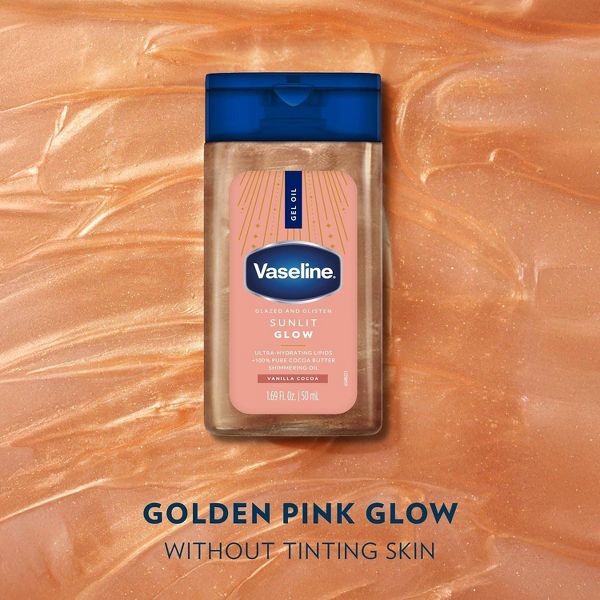 Vaseline Glazed & Glisten Vanilla Cocoa Shimmering Gel Body Oil - Sunlit Glow - 1.69oz
