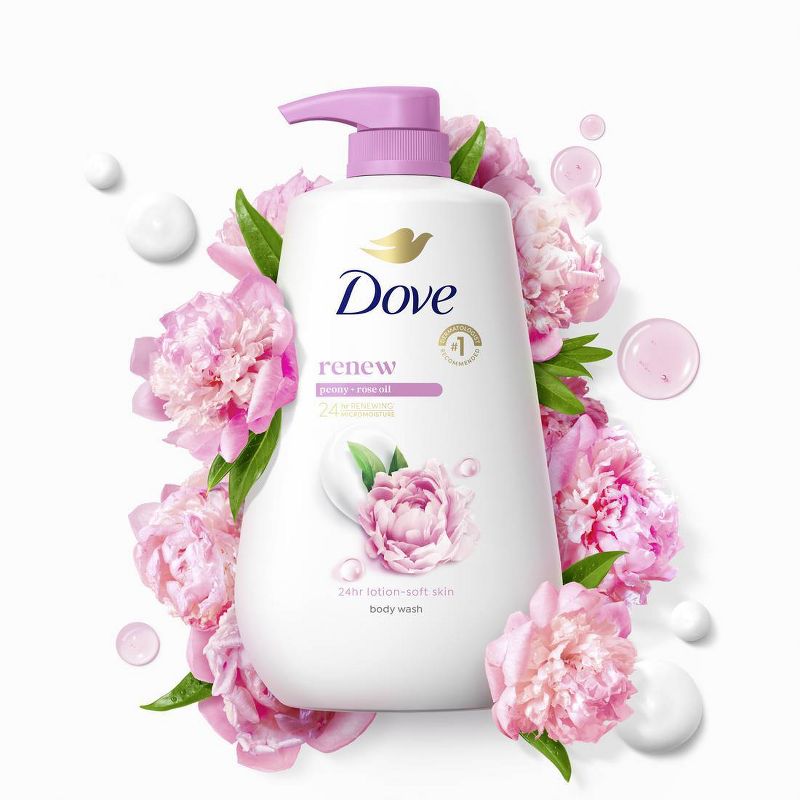 Dove Renew Body Wash Pump Peony & Rose Oil Nourishing 24hr Lotion-Soft Skin - 30.6 fl oz